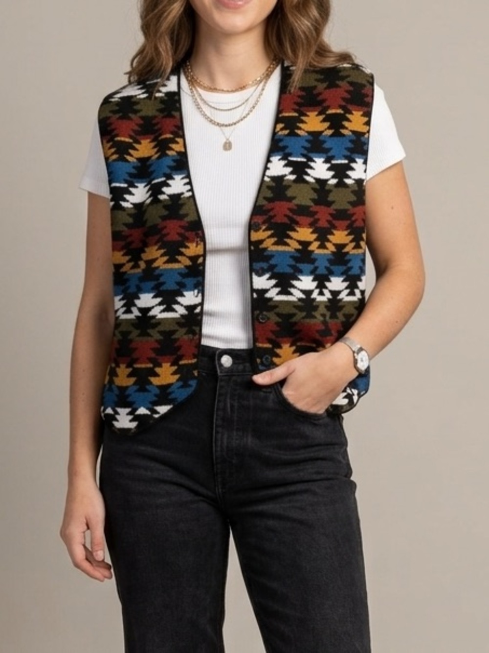 Vintage 90s Middlebrook Aztec Geometric Knit Sweater Vest Large